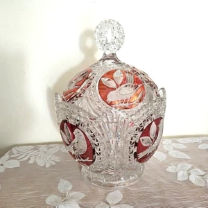 Vintage Hofbauer BYRDES Red Bird Bleikristall Collection Bowle Schale mit Deckel - Bild 1 von 14
