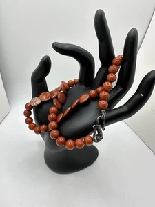 Vintage Roter Jaspis? Halskette Silberfarben Rund Stein Perlen Nachlass Verkauf 21 Zoll LESEN - Bild 1 von 8