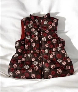 Gymboree Girls Brown Rose Print Puffer Fleece Vest Size 5/6 - Picture 1 of 4