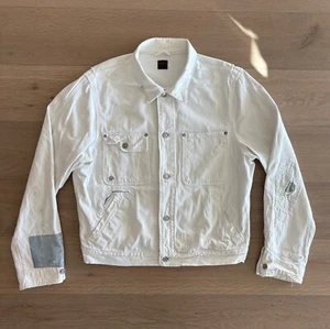 Ralph Lauren Polo White Denim Jacket XL Distressed Biker Japanese Kapital - Picture 1 of 8