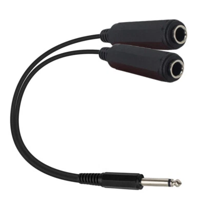 6.35mm 1/4" Mono Male to 2 Female Stereo Audio Adapter Splitter Extension Cable - Image 1 of 4