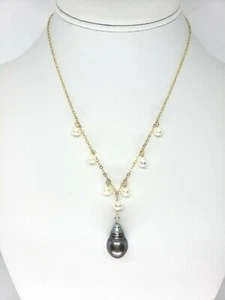 14k Yellow Gold Filled Gray Tahitian Pearl and White Pearl Chain Necklace 18" - Picture 1 of 4