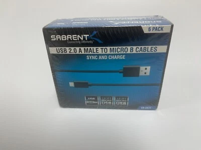 SABRENT USB 2.0 A male to micro B cables-6 Pack BRAND NEW SEAL - Image 1 of 3
