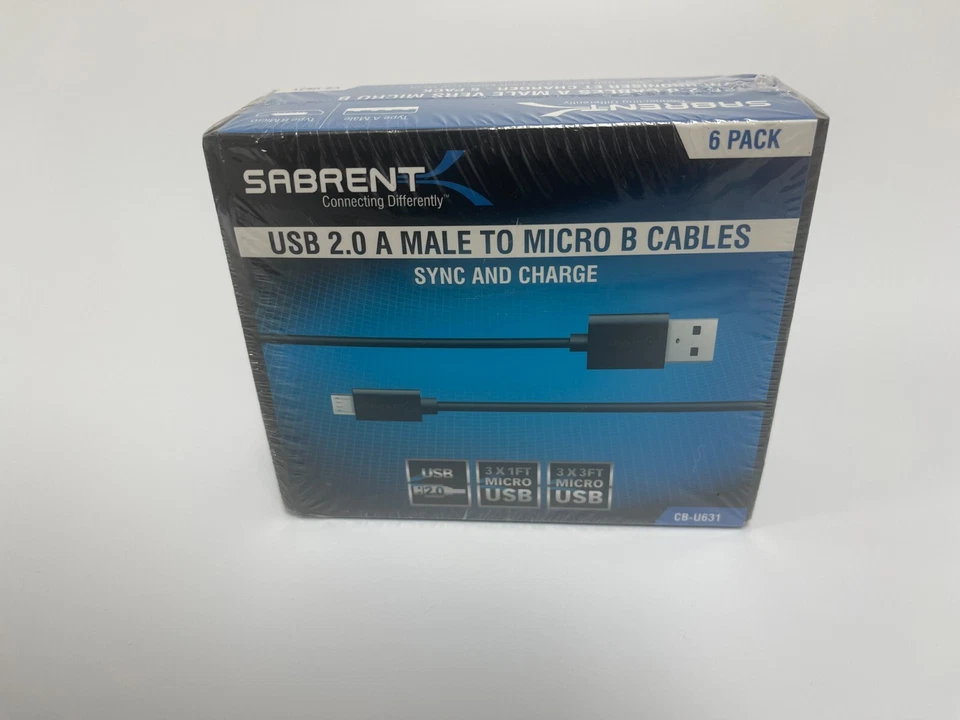 SABRENT USB 2.0 A male to micro B cables-6 Pack BRAND NEW SEAL - Image 1 of 3