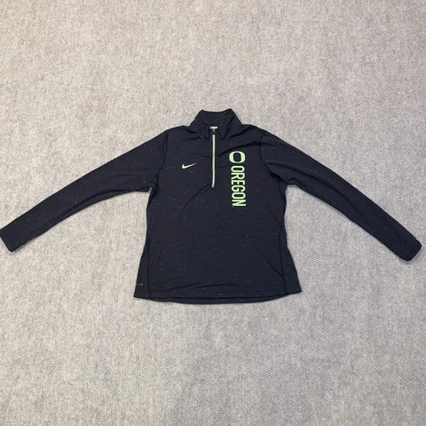 Nike 1/4 Zip Pullover Top Women Size Large Oregon Ducks Dark Grey / Green U of O Cover