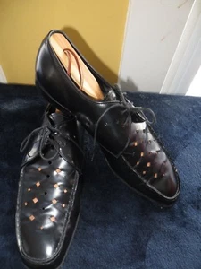 PRADA Italy Men's Black Diamond Cut Oxford Leather Dress Formal Shoes 9.5 EUC - Picture 1 of 11