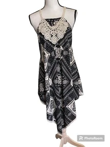 Mudd Beach Cover up Black Cream Dress Hippie Festival Small/medium - Picture 1 of 9