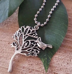 "Collar mente búda Bodhi figura sagrada árbol vida amor plata fertilidad pájaro búda" - Imagen 1 de 6