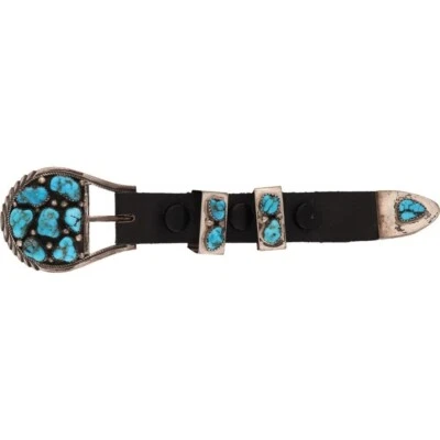 Platero 纯银纳瓦霍绿松石游侠套装 西部 Nos 复古皮带扣 — 第 1/4 张图片