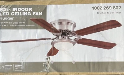 Hampton Bay Hugger 52 in. Brushed Nickel Ceiling Fan with LED Light - Image 1 of 4