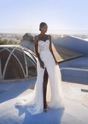 Naviblue NB21403 Wedding Dress w/ Train 3D Lace Pearls Beads Sequins Bridal Gown - Image 1 of 4