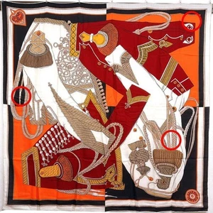 HERMES Carre 140 ZOUAVES ET DRAGONS Cachemira Seda Bufanda Mantón Naranja Multicolor - Imagen 1 de 9
