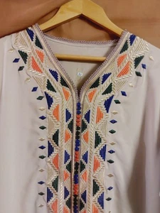 Embroidered Elegant Kaftan Beige Dress Size XL Morrocan Ethnic Jilbab Modest - Picture 1 of 11
