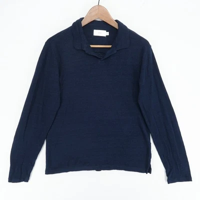Onia Polo Shirt Mens Medium Blue Lightweight Knit Buttonless Long Sleeve Foto 1 de 4