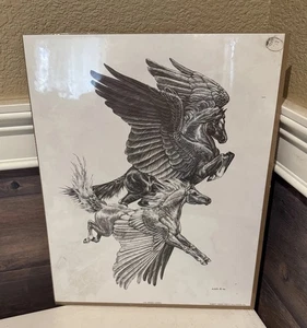 1981 KUNSTDRUCK M. PENA 1103 GEFLÜGELTE PFERDE PEGASUS OHNE RAHMEN 12x15" versiegelt - Bild 1 von 6