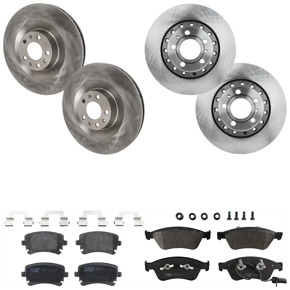 KIT-073024-881 TRW Juego de 4 ruedas discos de freno y kits de pastillas delanteras y traseras para VW Audi Foto 1 de 4