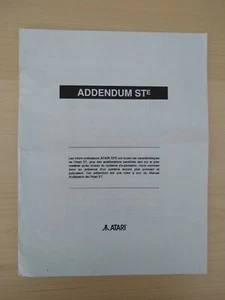 Addendum Manuel - ATARI STE (en Français) - Photo 1/2