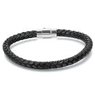 Men Women 6MM Braided Leather Rope Wrap Wrist Bracelet Magnetic Bangle 7.5in-9in