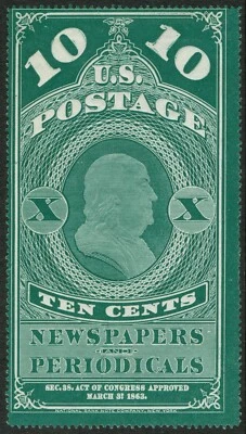 [st7216] USA 1865 Scott#PR2 Newspaper 10¢ mint no gum as issued cv:$300 - Image 1 of 2
