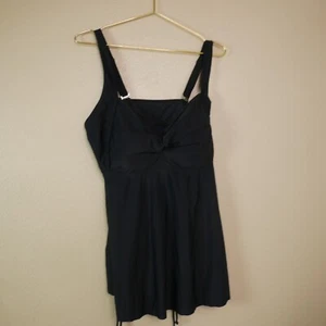 Aqua Eve Women Plus Size 20W Black Flowy Tankini Swim Dress Top - Picture 1 of 7