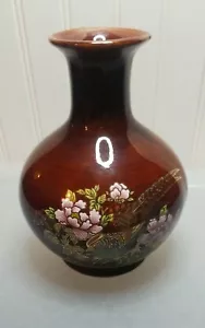 Vintage Japan Porcelain Vase, Floral Pheasant, Red with Gold Trim - Picture 1 of 7