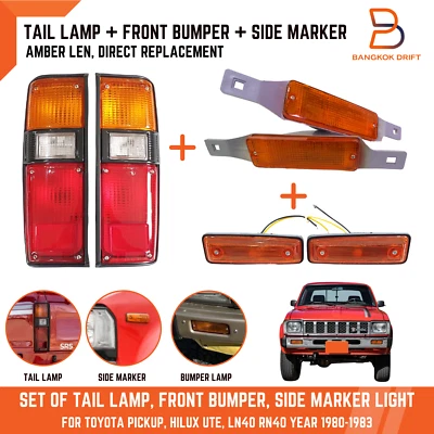 SET TAIL LAMP FRONT BUMPER SIDE MARKER LIGHT FOR TOYOTA HILUX RN40 LN40 80-83 - Image 1 of 4