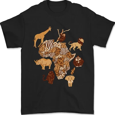 Africa Wildlife Map Giraffe Rhino Ape Elephant Lion Mens T-Shirt 100% Cotton - Image 1 of 4
