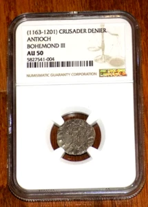 Moneda Cruzada CRUZADA DENIER ANTIOQUÍA CRUZADAS 1163-1201 BOHEMOND III NCG AU 50 - Imagen 1 de 4