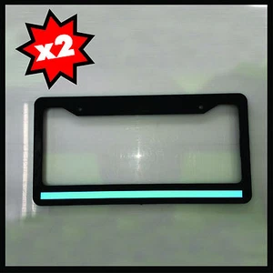 2 Blue Line License Plate thin Frame REFLECTIVE police tag holder safety - Picture 1 of 5