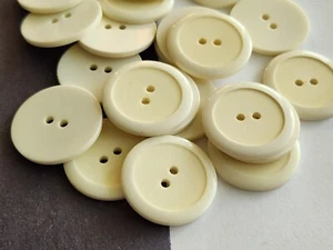12 Cream Circle Plastic Buttons 1" 25mm 3mm rim  - Picture 1 of 7