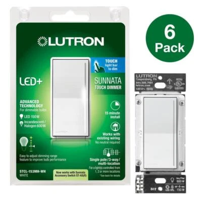 Interruptor atenuador táctil Sunnata, para bombillas LED, 150 vatios LED/3 vías o multi blanco Foto 1 de 4