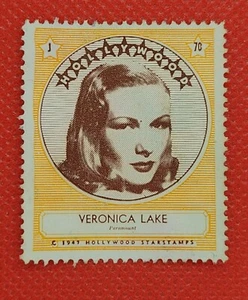 Tarjeta coleccionable de estampillas de estrellas de cine de pantalla de Hollywood Veronica Lake 1947 - Imagen 1 de 2