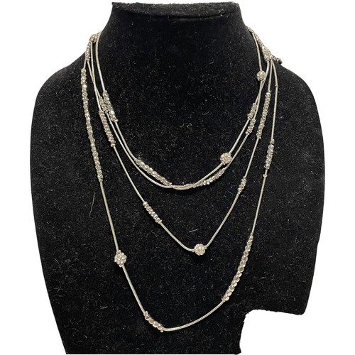 VETEMENTS collana lunga a strati tono argento chico’s 2 fili strass perline 40 44”