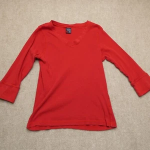 Nautica Shirt Womens XL Ribbed Cotton 3/4 Sleeve Thermal Stretch Red - Picture 1 of 7