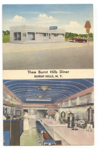 THEE BURNT HILLS DINER - Burnt Hills NY - ca 1950 LEINEN Postkarte am Straßenrand - Bild 1 von 2
