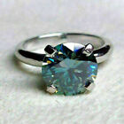 2.00 CT Blue Round Cut Moissanite Solitaire 925 Sterling Silver Engagement Ring