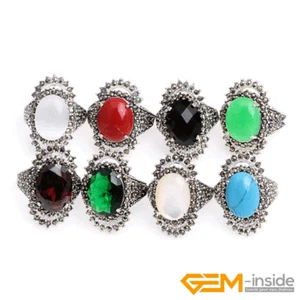 Natural Oval Gemstone Marquis Marcasite Beads Silver Jewelry Ring Size #6#8 Gift - Picture 1 of 55
