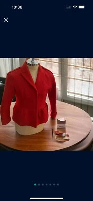 Casaco Burberry de lã vermelha com interior vermelho e botões, ótimo estado - Imagem 1 de 4