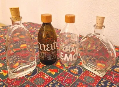 Witzige Menage SALZ  PFEFFER ESSIG ÖL Flaschen-Set Aufbewahrung GLAS - Bild 1 von 3