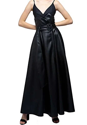 Jupe longue maxi évasée large éco-cuir avec ceinture structurée  4101 Foto 1 de 2