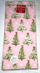 KAY DEE KITCHEN TOWELS CHRISTMAS TREES (2) PINK GREEN 18 X 28 TERRY LINED NWT - Picture 1 of 2