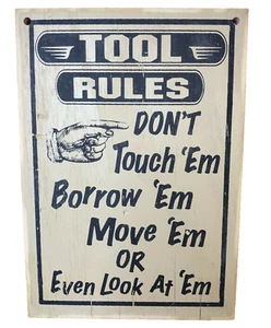Man Cave Garage Sign Tool Rules Don't Touch 8x11 Rustic Wooden Fathers Day Gift - Picture 1 of 3