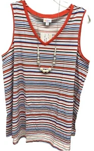 Neu mit Etikett LuLaRoe XL rot weiß blau schwarz Streifen gestreift KRISTINA Tanktop - Bild 1 von 7
