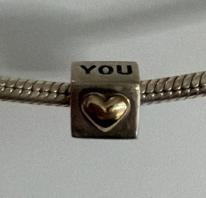 Authentic Pandora Sterling Silver & 14k Gold I Love You Cube Charm 790200 - Picture 1 of 5