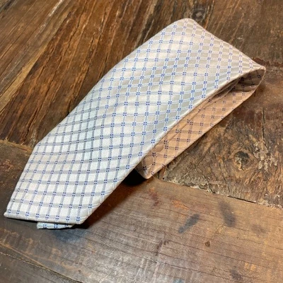Corbata de cuello Tasso Ella para hombre seda China hecha a mano geométrica plata azul diamante Foto 1 de 4