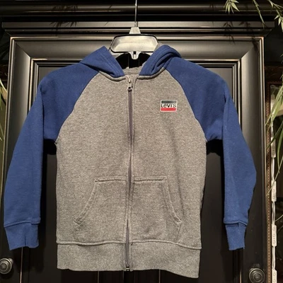 Sudadera con Capucha Levi’s Boys Cremallera Talla L 6-7 Gris con Mangas Azules y Capucha Logo Sudadera Foto 1 de 4