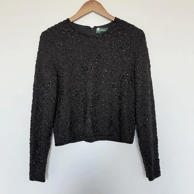 Blusa vintage Lauren Ralph Lauren Top para mujer con cuentas medianas lentejuelas manga larga años 90 Foto 1 de 4