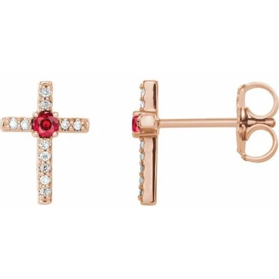 Chatham Created Ruby & .06CT Diamond Cross Earrings In 14K Rose Gold - Image 1 of 2