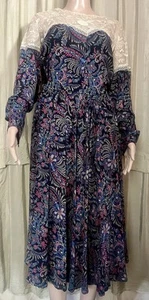 Vintage Silk Lace Dress French Paisley Purple Floral 70s Boho - Picture 1 of 20