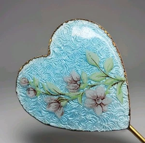 Broche de Colección Corazón Azul Palo Esmalte Guilloche Tono Dorado Púrpura Rosa Flores - Imagen 1 de 10